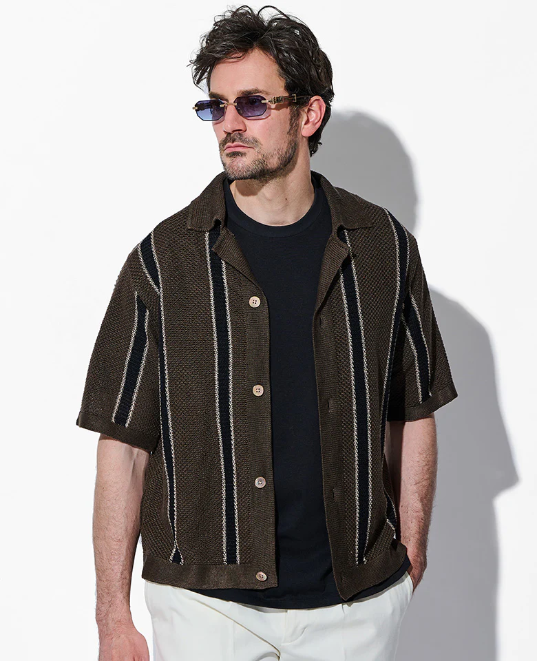 リネン ストライプ ニットシャツカーディガン - Image 4